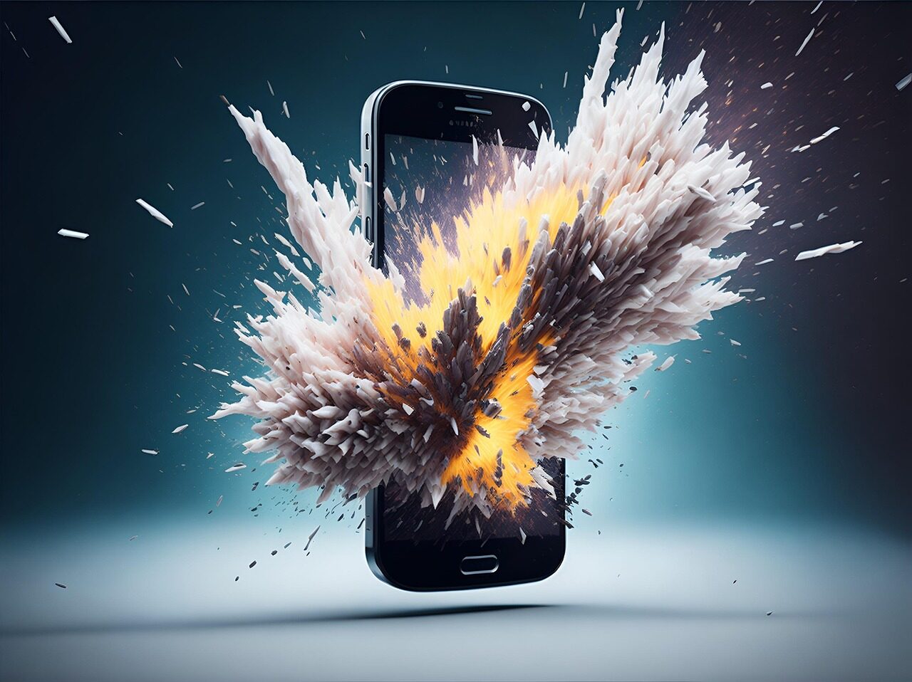ai generated, smartphone, explosion, phone, damaged, mobile phone, effects